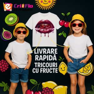 Tricou Buze alb-violet cu trandafiri asortati, Lip gloss, Copii | Dama - Img 18