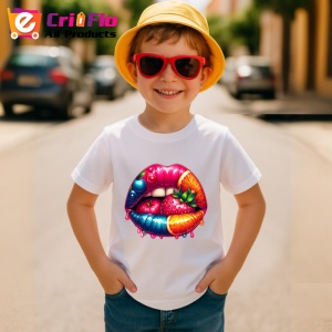 Tricou Buze bordo cu trandafir rosu, Lip gloss, Copii | Dama - Img 9