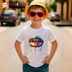 Tricou Buze curcubeu cu efecte de vopsea fundal albastru Copii | Dama | Barbat - Img 10