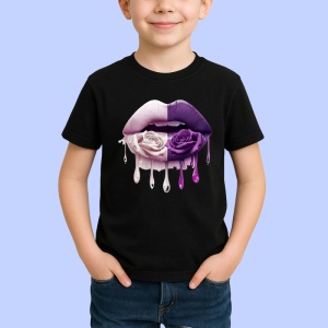 Tricou Buze curcubeu cu trandafir galben, Lip gloss, Copii | Dama, culoare negru - Img 2