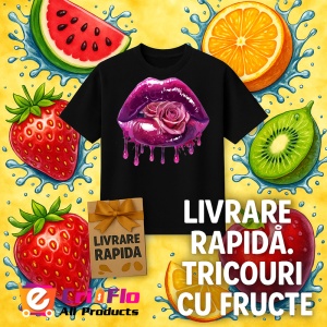 Tricou Buze femeie cu efect metalic si trandafir roz, Lip gloss, Copii | Dama, culoare negru - Img 18