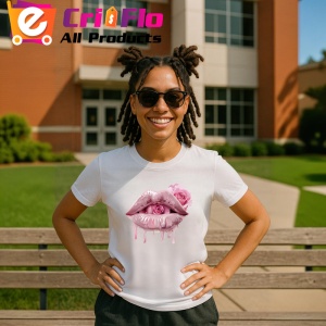 Tricou Buze femeie negre lucioase cu trandafiri albastru intens, Lip gloss, Copii | Dama - Img 17