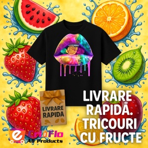 Tricou Buze femeie pictate cu trandafir multicolor, Lip gloss, Copii | Dama, culoare negru - Img 6