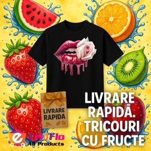 Tricou Buze femeie rosii cu trandafir alb contrastant, Lip gloss, Copii | Dama, culoare negru - Img 18
