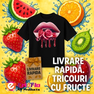 Tricou Buze femeie rosu si negru cu trandafir central, Lip gloss, Copii | Dama, culoare negru - Img 18
