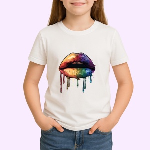 Tricou Buze inflacarate cu scurgere fundal alb Copii | Dama | Barbat - Img 4