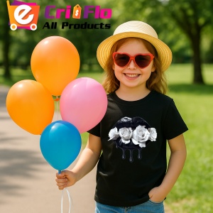 Tricou Buze negre cu trandafiri alb si negru, Lip gloss, Copii | Dama, culoare negru - Img 9