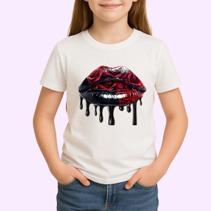 Tricou Buze negre cu trandafiri rosii luciosi, Lip gloss, Copii | Dama
