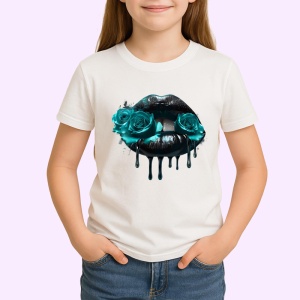 Tricou Buze negre cu trandafiri rosii luciosi, Lip gloss, Copii | Dama - Img 3