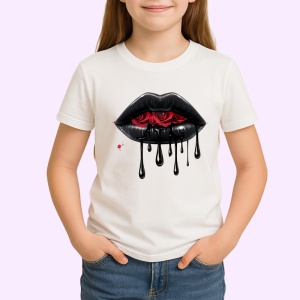 Tricou Buze negre lucioase cu trandafir rosu, Lip gloss, Copii | Dama