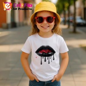 Tricou Buze negre lucioase cu trandafir rosu, Lip gloss, Copii | Dama - Img 5