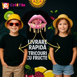 Tricou Buze nude cu trandafir si aur lichid, Lip gloss, Copii | Dama, culoare negru - Img 7
