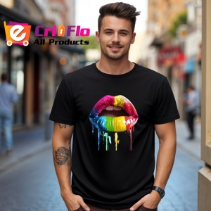 Tricou Buze pop art in degradee curcubeu fundal alb Copii | Dama | Barbat, culoare negru - Img 6