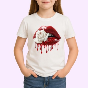 Tricou Buze rosii cu trandafir alb contrastant, Lip gloss, Copii | Dama - Img 2