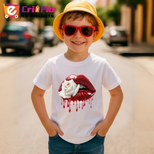 Tricou Buze rosii cu trandafir alb contrastant, Lip gloss, Copii | Dama - Img 9
