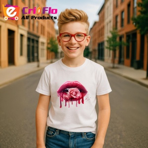 Tricou Buze rosii cu trandafiri si scurgere aurie, Lip gloss, Copii | Dama - Img 17
