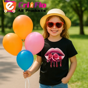Tricou Buze rosu si negru cu trandafir central, Lip gloss, Copii | Dama, culoare negru - Img 15