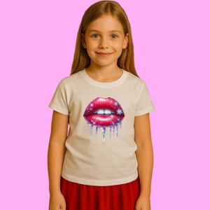 Tricou Buze Roz Cu Cristale Gheata Iarna, din bumbac 100%, tricou alb, Copii | Dama | Barbat - Img 2