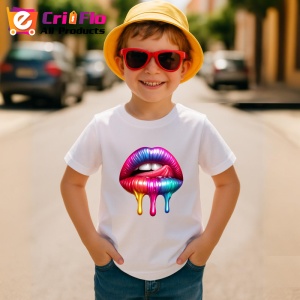Tricou Buze roz mov cu efect lichid lucios fundal alb Copii | Dama | Barbat - Img 10