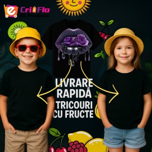 Tricou Buze turcoaz cu trandafiri roz pal, Lip gloss, Copii | Dama, culoare negru - Img 18