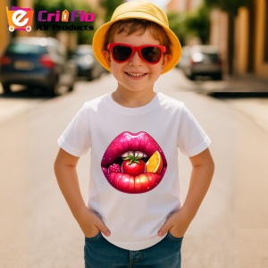 Tricou Buze violet cu trandafiri roz si mov, Lip gloss, Copii | Dama - Img 15