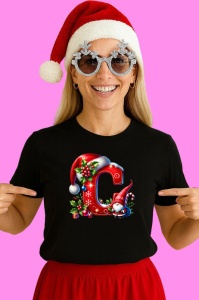 Tricou C Litere Craciun Cu Spiridus Si Caciula Mos, din bumbac 100% Copii | Dama | Barbat