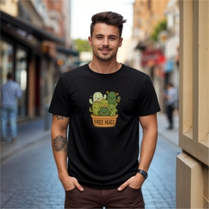 Tricou Cactus free hugs Negru, Copii | Dama | Barbat - Img 4