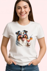 Tricou caine australian shepherd ochelari cocktail cu cirese, Copii | Dama | Barbat - Img 4