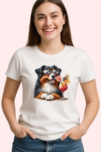 Tricou caine australian shepherd ochelari cocktail rosu portocaliu, Copii | Dama | Barbat - Img 4