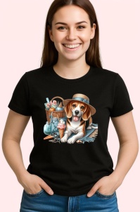 Tricou Caine beagle palarie plaja limonada inghetata, Copii | Dama | Barbat , tricou negru - Img 3