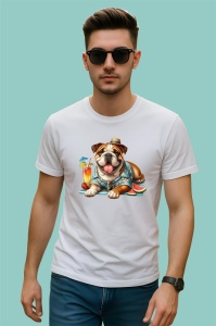 Tricou caine bulldog englez camasa tropicala cocktail pepene, Copii | Dama | Barbat - Img 2