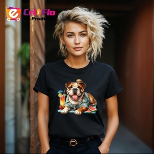 Tricou Caine bulldog englez camasa tropicala cocktail pepene, Copii | Dama | Barbat , tricou negru - Img 8