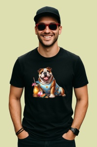 Tricou Caine bulldog englez cocktail vara flori pepene, Copii | Dama | Barbat , tricou negru - Img 4