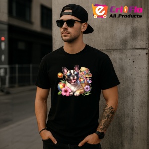 Tricou Caine bulldog francez ochelari plaja flori cocktail, Copii | Dama | Barbat , tricou negru - Img 11