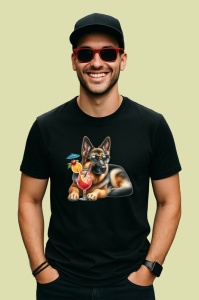Tricou Caine ciobanesc cocktail portocala vara relaxare, Copii | Dama | Barbat , tricou negru - Img 3