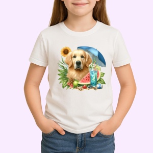 Tricou caine golden retriever umbrela fructe vara cocktail, Copii | Dama | Barbat - Img 3