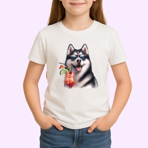 Tricou caine husky ochelari cocktail cu menta si fructe, Copii | Dama | Barbat - Img 3