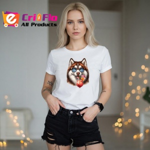 Tricou caine husky ochelari cocktail roz cu floare, Copii | Dama | Barbat - Img 10