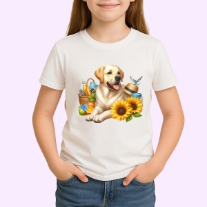 Tricou caine labrador cos picnic floarea soarelui vara, Copii | Dama | Barbat - Img 3