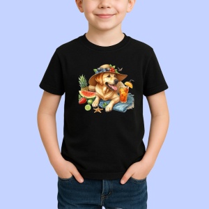 Tricou Caine labrador palarie cocktail pepene ochelari soare, Copii | Dama | Barbat , tricou negru - Img 2