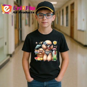 Tricou Caine pudel costum de baie cos plaja vara, Copii | Dama | Barbat , tricou negru - Img 6