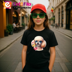 Tricou Caine pudel crem ochelari cocktail roz cu pai, Copii | Dama | Barbat , tricou negru - Img 5
