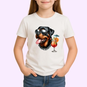 Tricou caine rottweiler ochelari negri lant cocktail tropical, Copii | Dama | Barbat - Img 3
