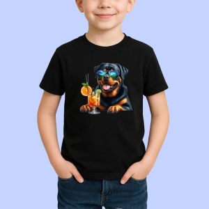 Tricou Caine rottweiler ochelari soare cocktail portocaliu, Copii | Dama | Barbat , tricou negru - Img 2