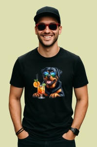 Tricou Caine rottweiler ochelari soare cocktail portocaliu, Copii | Dama | Barbat , tricou negru - Img 4