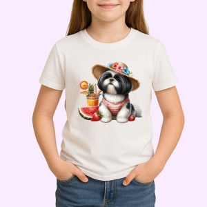 Tricou caine shih tzu palarie floare cocktail pepene vara, Copii | Dama | Barbat - Img 3
