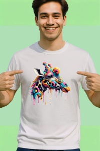 Tricou Cal cu decor artistic si coama colorata fundal alb Copii | Dama | Barbat - Img 2