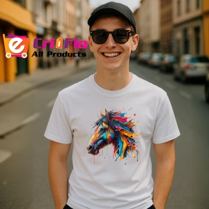 Tricou Cal in miscare cu efecte de vopsea curcubeu Copii | Dama | Barbat - Img 6