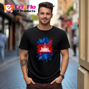 Tricou Cambodia Steag Splash Art, Copii | Dama | Barbat, culoare negru - Img 5
