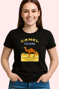 Tricou Camel filters tigari retro pe fundal negru design clasic, Copii | Dama | Barbat , tricou negru - Img 3